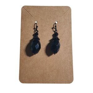 Black Faceted Bead Drop Earrings Elegant Hook Back Jewelry Handmade Design Gift